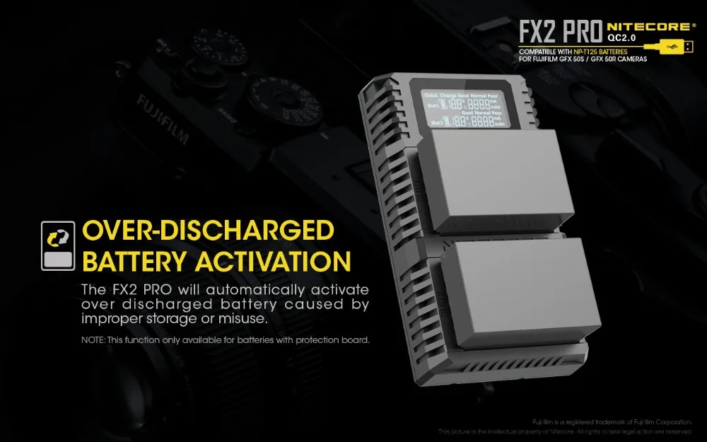 Nitecore FX2 PRO Двойной слот USB устройство быстрой зарядки для ЖК-дисплея с подсветкой Fujifilm GFX50S/50R compatiple с NP-T125 Камера батареи