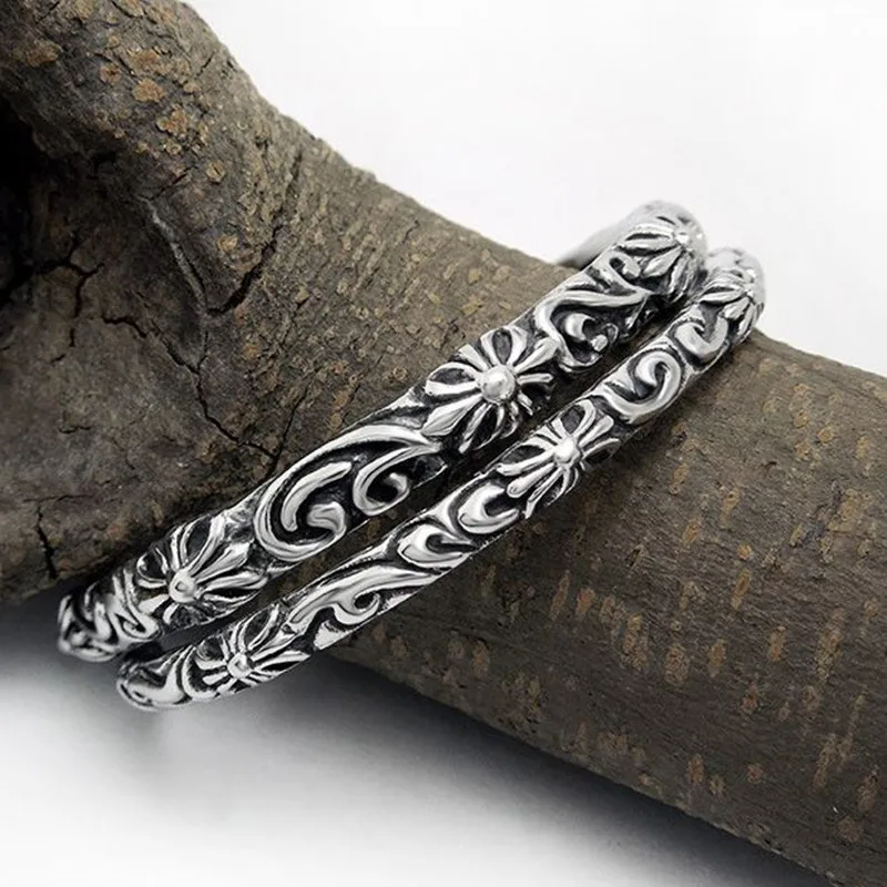 Винтажный Черный Браслет из титановой стали резной узор пара браслетов и браслет