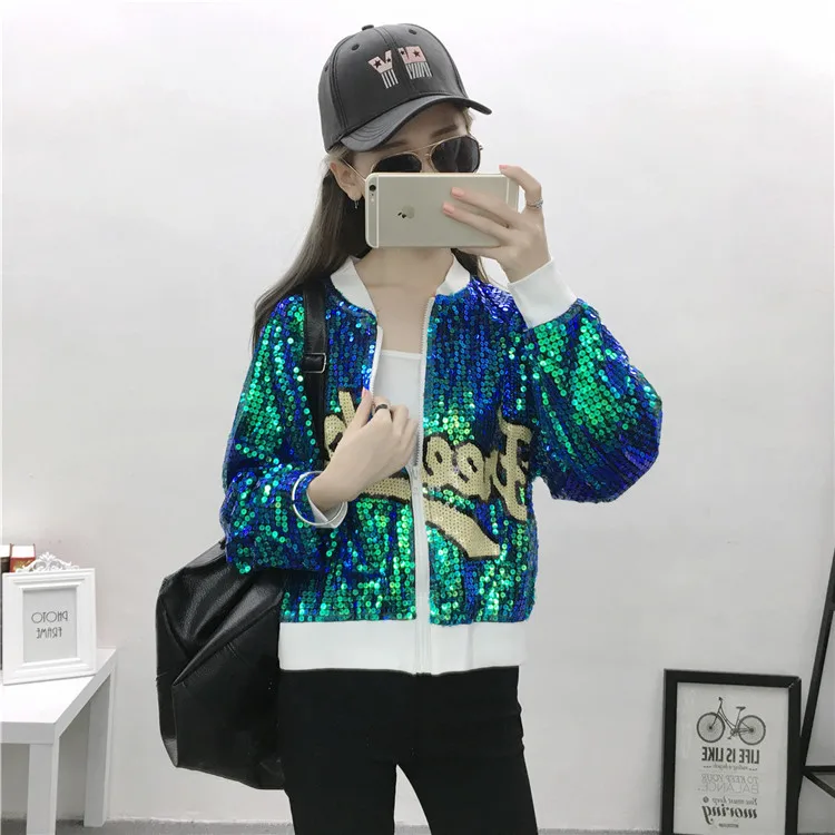 Женская уличная блестящая куртка с надписью новинка короткий кардиган в стиле