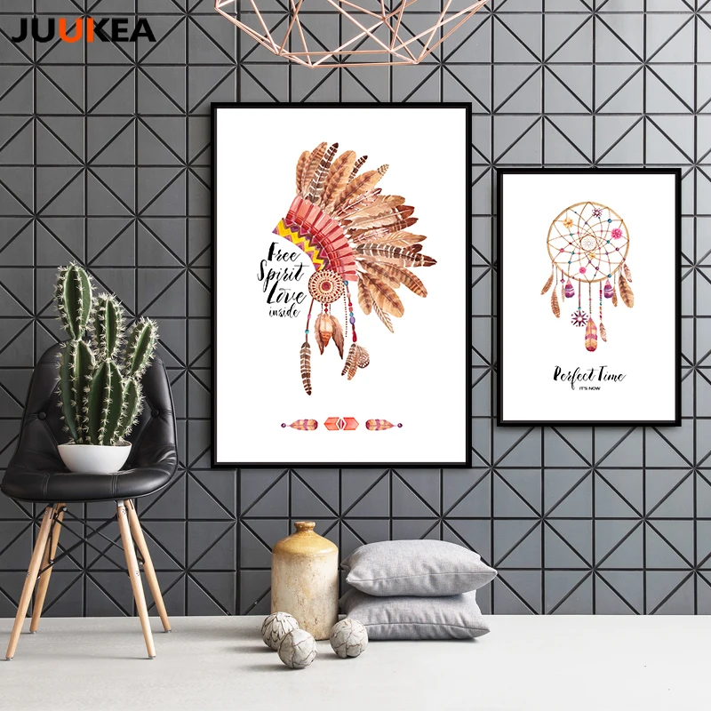 Свобода Gypsy индийские перья красивые ветер Белл Иллюстрации Картина плакат