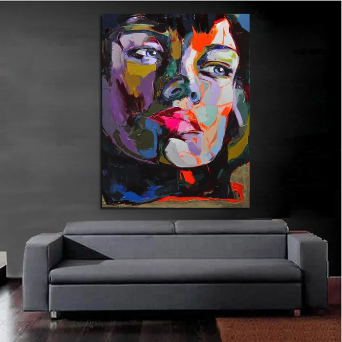 

Free Shipping Handpainted Modern Abstract Art Colorful Wall Pictures Handsome Lady Figure Portrait Art Oil Paintings On Canvas