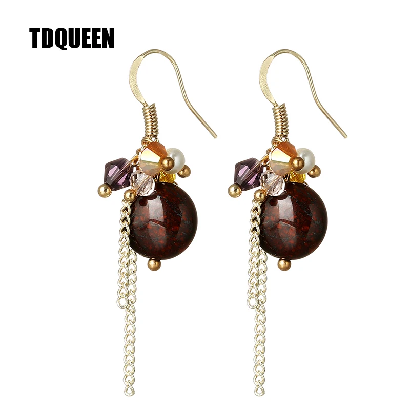TDQUEEN Висячие серьги женский натуральный камень подвеска бусы с Золотистый