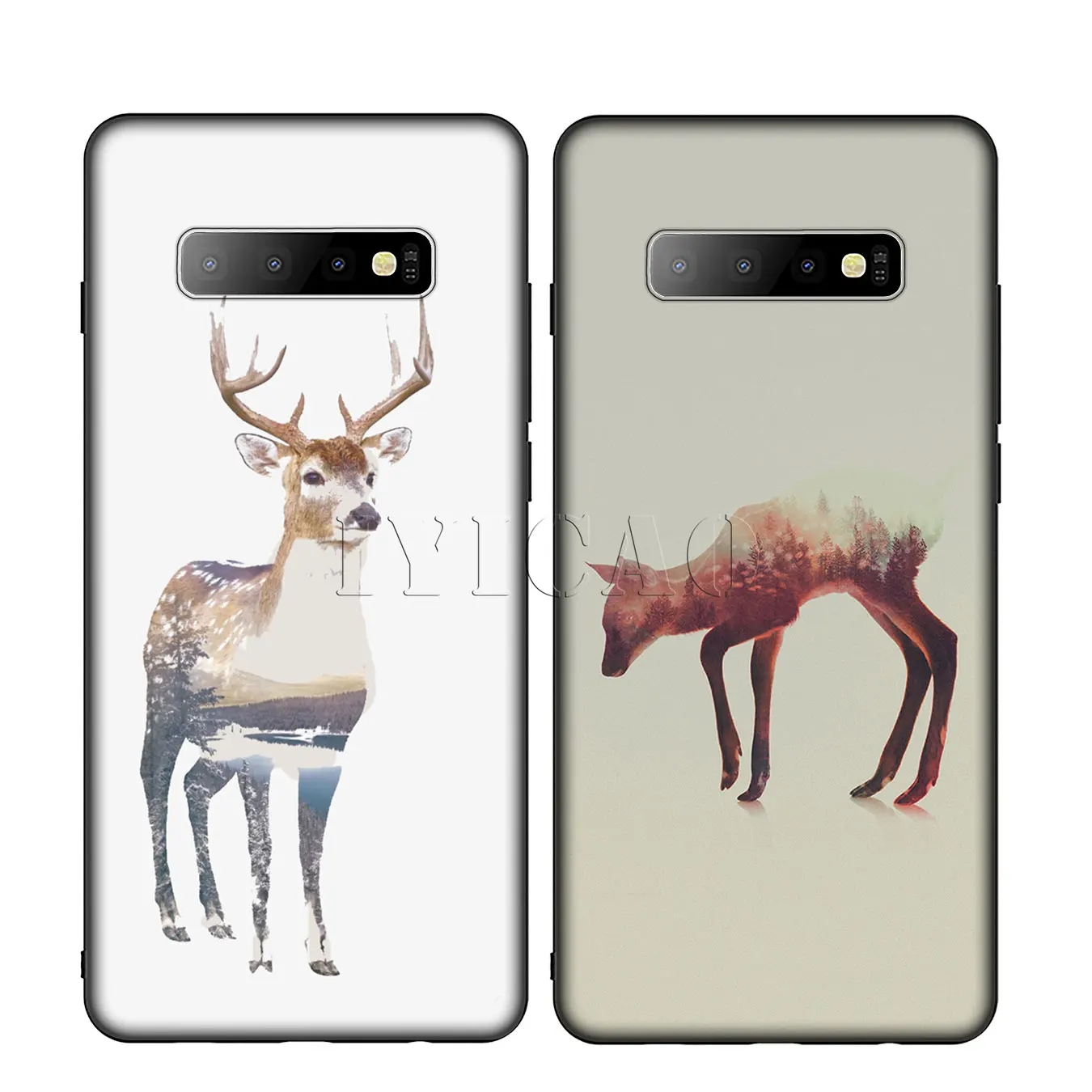 IYICAO Animal Double Exposure Wolf Bear Deer Wild Boar Silicone Soft Case for Samsung Galaxy S10 S9 S8 Plus S6 S7 Edge S10e E |