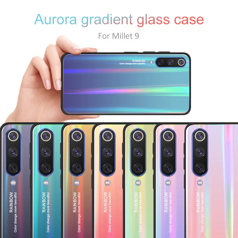 Для Xiaomi mi 9 чехол Роскошный бренд Аврора градиент закаленное стекло для Se 8 Explorer 2019