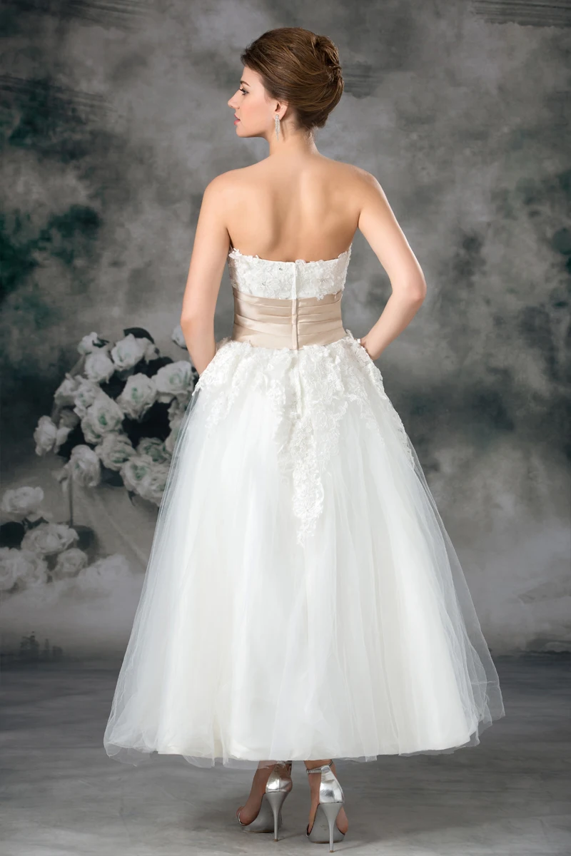 Beach Vestido De Noiva Wedding Dresses A-line Sweetheart Tea Length Tulle Appliques Beaded Gown Bridal | Свадьбы и торжества