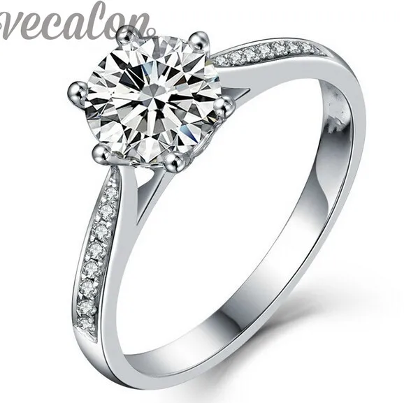 Женское Обручальное кольцо с фианитом 1ct из серебра 925 пробы | Украшения и