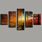 Холст настенные художественные постеры домашний Декор 5 шт. красный лес восход солнца Природные Пейзажи Картины модульные HD принты осенние картины рамка