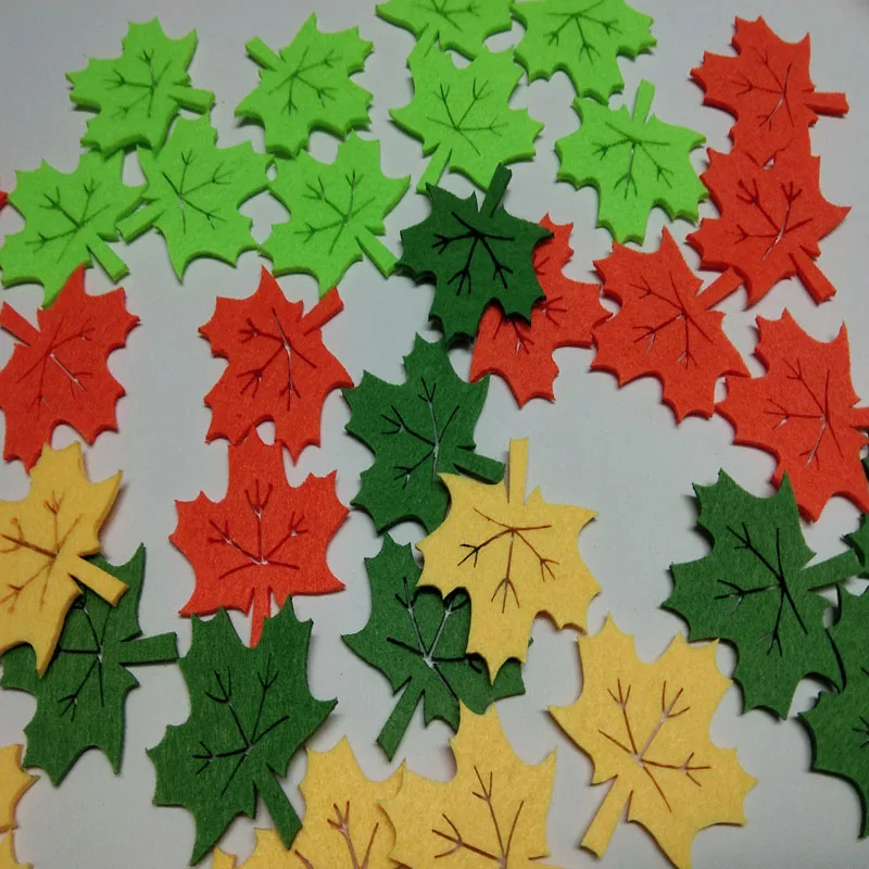 40pcs mixed colors 40 шт 4,2x4,3 см Войлок кленовый лист DIY декоративные листья для детского сада Дети Сад Патч Аппликация Листья ручной работы нетканый ручной работы - Цвет: 40pcs mixed colors
