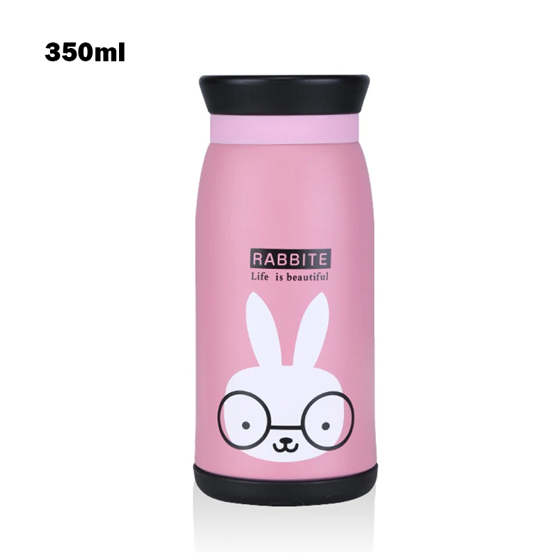 350ml-Rabbit Милые животные, Детские термосы, вакуумные чашки из нержавеющей стали для детей, бутылочки для питья, воды, Мультяшные животные, Обучающие чашки MBG0386 - Цвет: 350ml-Rabbit
