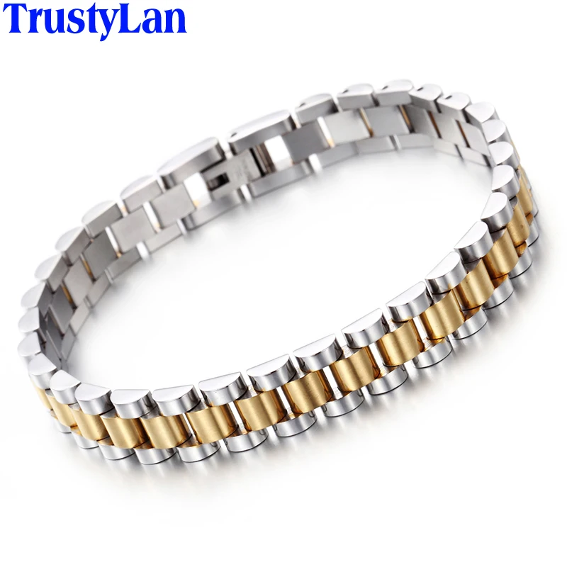 TrustyLan цепочка звеньев мужские браслеты золотого цвета из нержавеющей стали