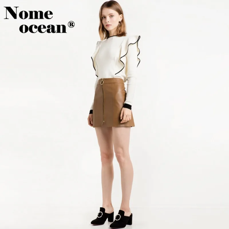 Black Trim Women Sweaters 2018 Spring Ruffle Decoration Pullovers New Arrival Tops of Long Sleeve Knit Sweater M17020611 | Женская