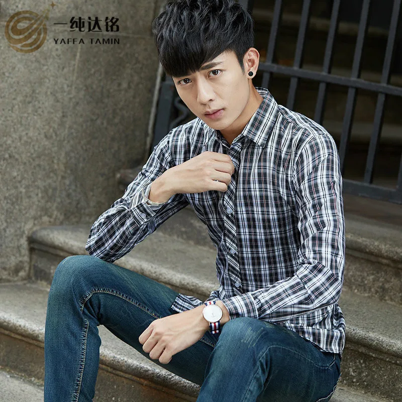 Блузка мужская в полоску 100% хлопок с отложным воротником|striped shirts for men|brand menfashion men