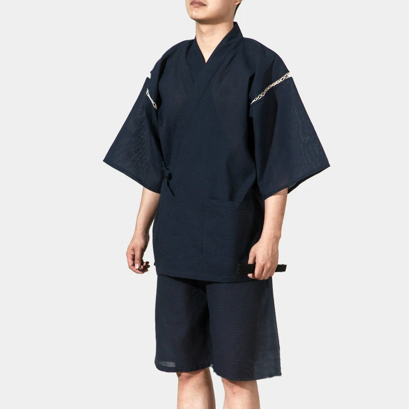Летнее традиционное японское кимоно для мужчин хлопок Seersuckers Yukata мужской банный