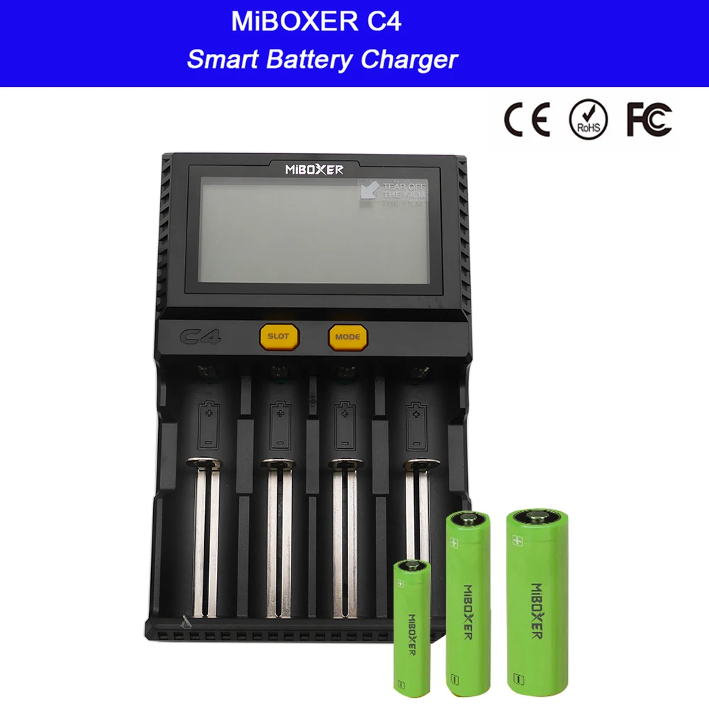 Оптовая продажа LCD Смарт зарядное устройство Miboxer C4 для Li Ion IMR ICR LiFePO4 18650 14500 26650 21700