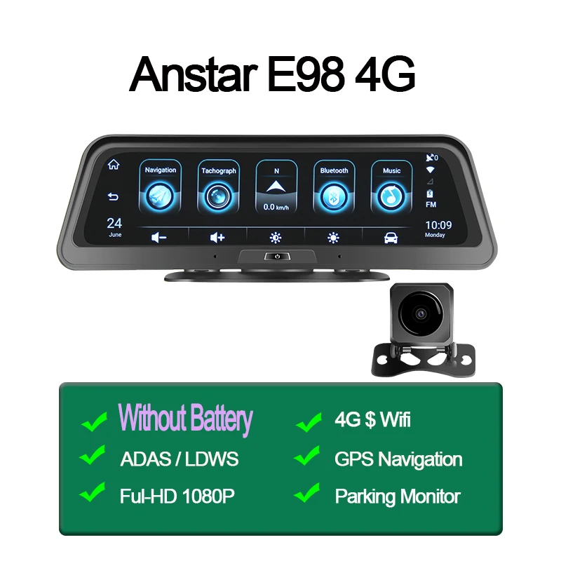 E98 4G Автомобильный видеорегистратор ANSTAR E98, 4G, Android, не встроенная батарея, камера 8 дюймов, зеркало заднего вида, камера, GPS, ADAS, зеркальный видеорегистратор, видеорегистратор - Название цвета: E98 4G