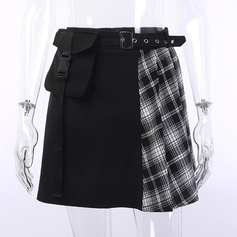 Мини юбка UIDEAZONE неравномерная контрастная прошитая с высокой талией в стиле панк