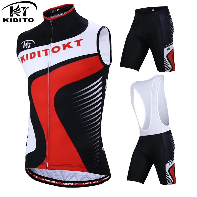 KIDITOKT Pro анти-пот без рукавов Велоспорт Джерси комплект лето MTB велосипедная