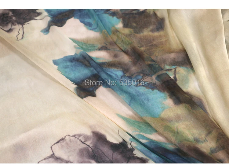 

Super High-end 50% Flax Silk Computer Digital Painting Heavy satin wide 140cm 50% Natural Silk Fabric Woven Wholesale Retail
