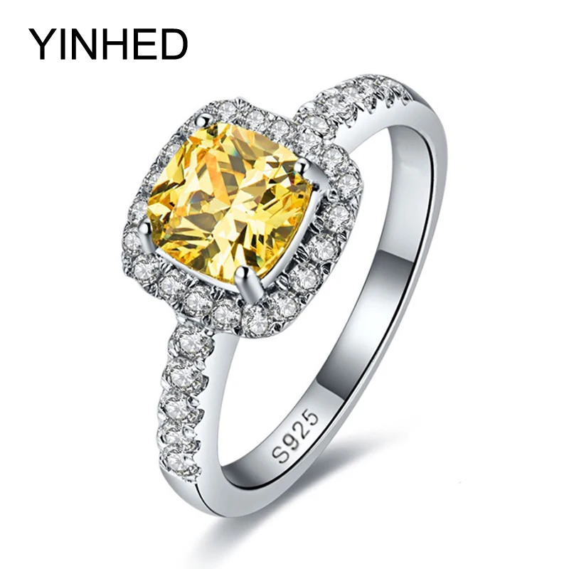Кольцо обручальное женское из серебра 100% пробы с желтым фианитом 3 карата |