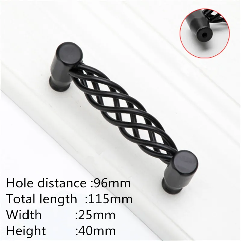 Black 96mm KK& FING винтажные бронзовые черные ручки для шкафа, полые ручки для птичьей клетки, ручки для ящиков, дверные ручки для шкафа, мебельная фурнитура - Цвет: Black 96mm