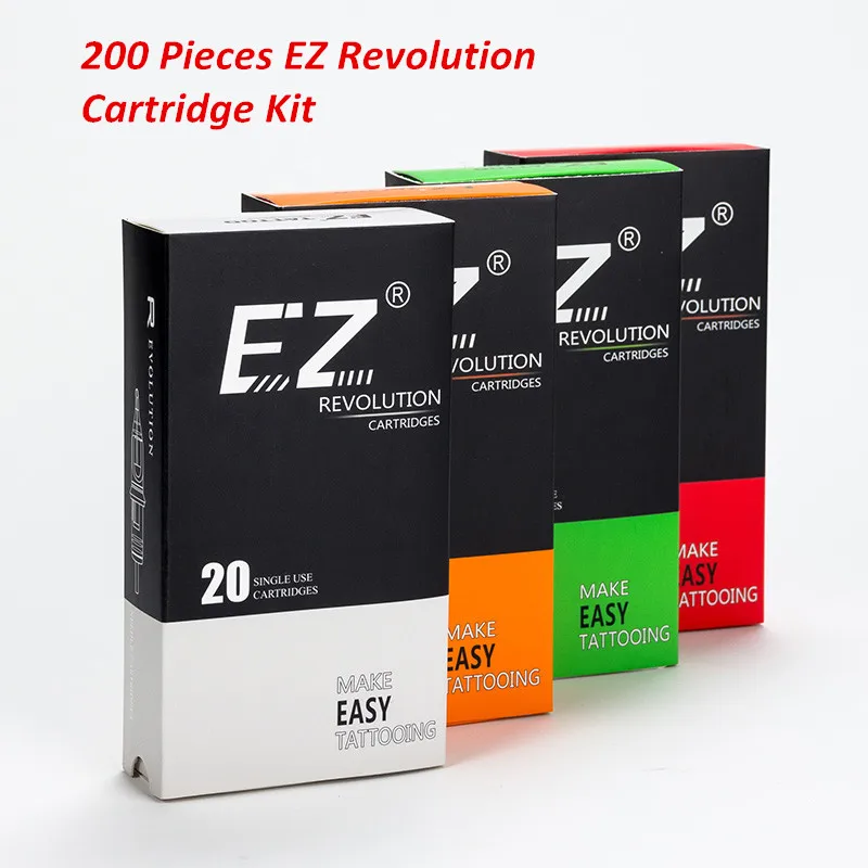 

200 Pcs Assorted Sizes EZ Revolution Cartridge Tattoo Needles Kit RL RS M1 RM Liner Shader for Rotary Pen Machine Grips