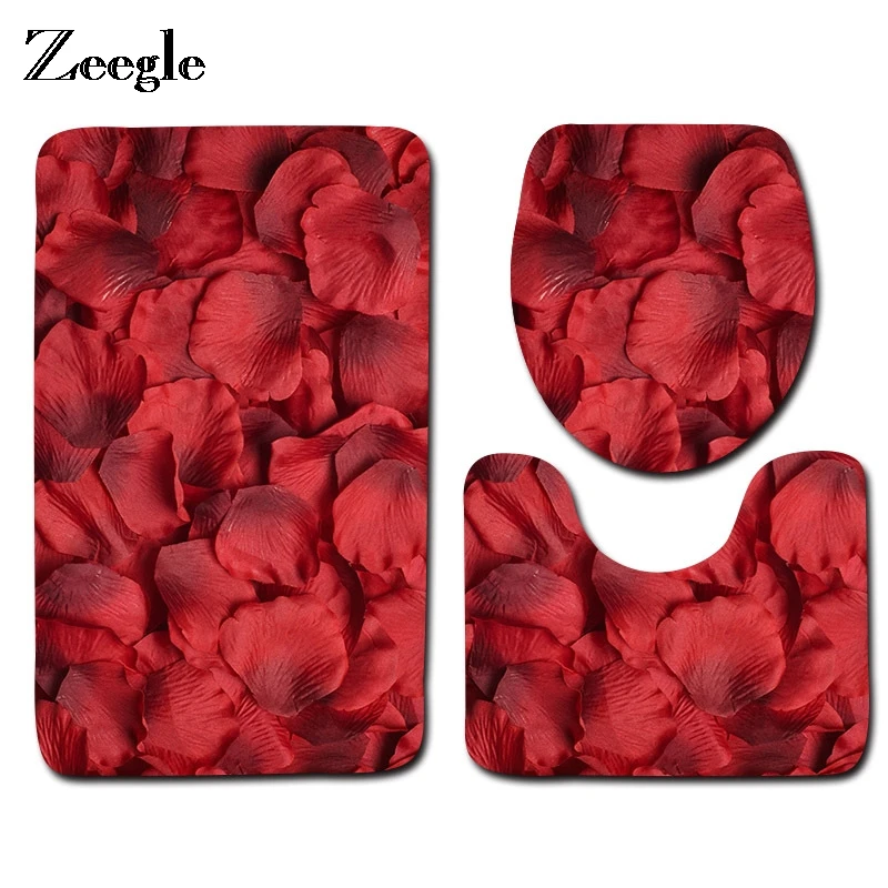 3pcs rose pattern bath mat set flannel bathroom carpet set toilet floor mat bathroom shower room absorbent foot mat toilet mats free global shipping