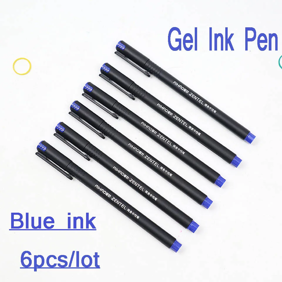 6pcs Blue ink 6 шт./лот, высококачественные гелевые ручки, черные, синие и красные чернила, 0,5 мм, очень хорошие гладкие гелевые чернила, ручка для письма, школьные принадлежности, канцелярские принадлежности - Цвет: 6pcs Blue ink