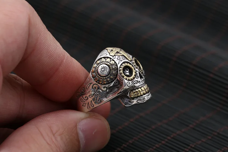 Мужские кольца из стерлингового серебра с черепом и сахаром 19 г твердое серебро