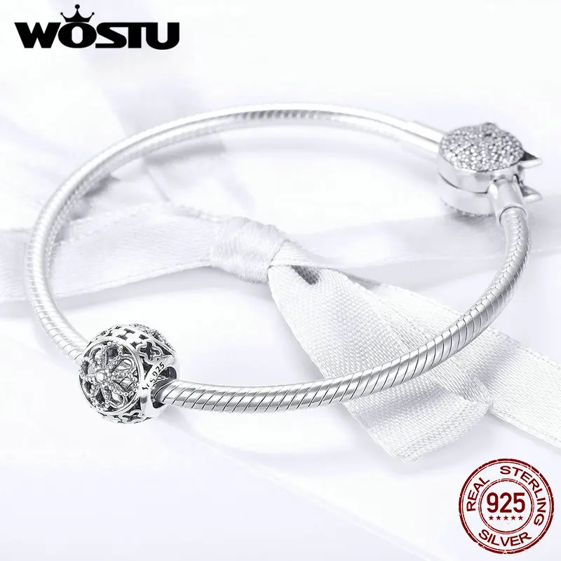 WOSTU горячая Распродажа 925 пробы серебряный винтажные цветы ажурные бусины