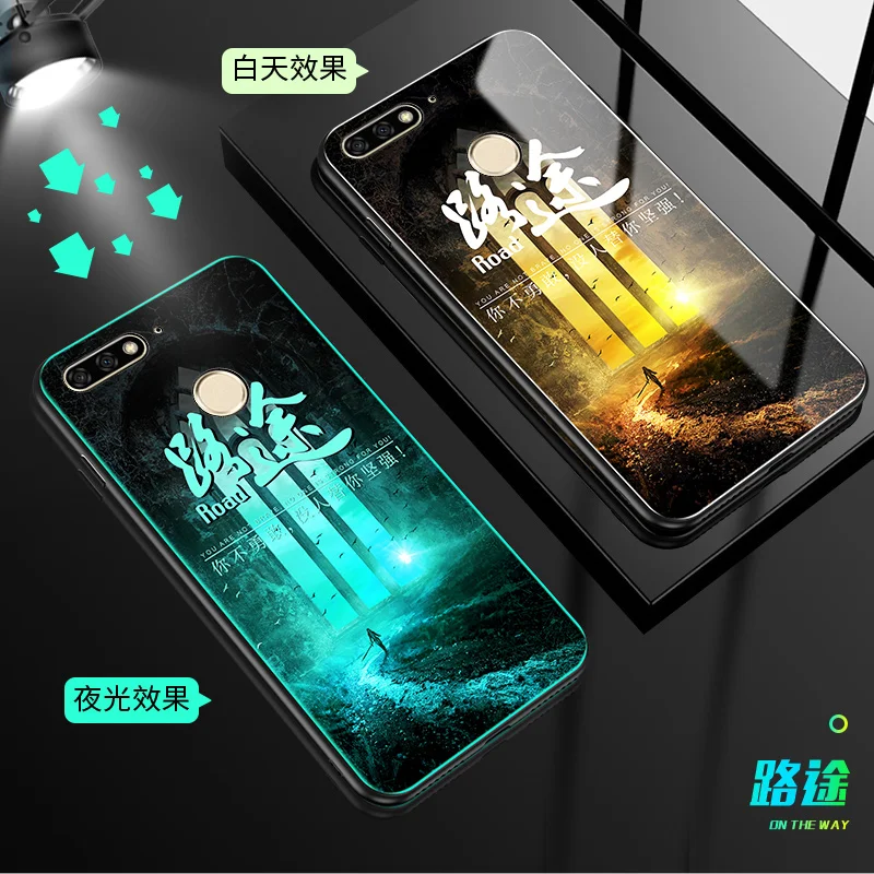 2 YueTuo светящийся чехол из закаленного стекла для huawei honor 7a pro 7x 7c 8 8x max 9 10 lite 9i v10 3d роскошный Жесткий Чехол для задней панели телефона etui - Цвет: 2