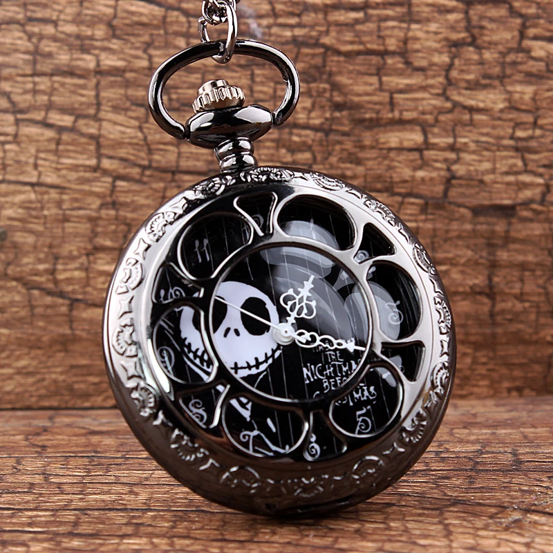 Jack Skellington Nightmare Before Christmas Vintage Hollow Quartz Pocket Watch Necklace Steampunk Women Men Tim Burton | Наручные часы