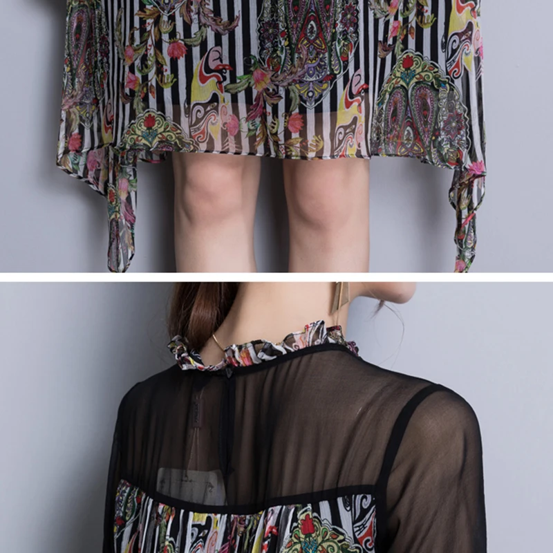 Women Summer Print Dress Korean style Three Quarter sleeves Chiffon Vestidos New Female Loose Vestido Party Dresses WKM807 | Женская