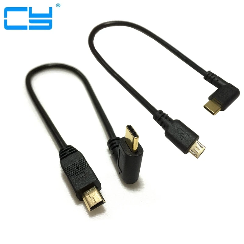 Micro Mini USB кабель 5Pin папа-папа USB 3,1 type C локоть к Mini Micro USB 2,0 OTG адаптер для передачи данных конвертер зарядный кабель 25 см