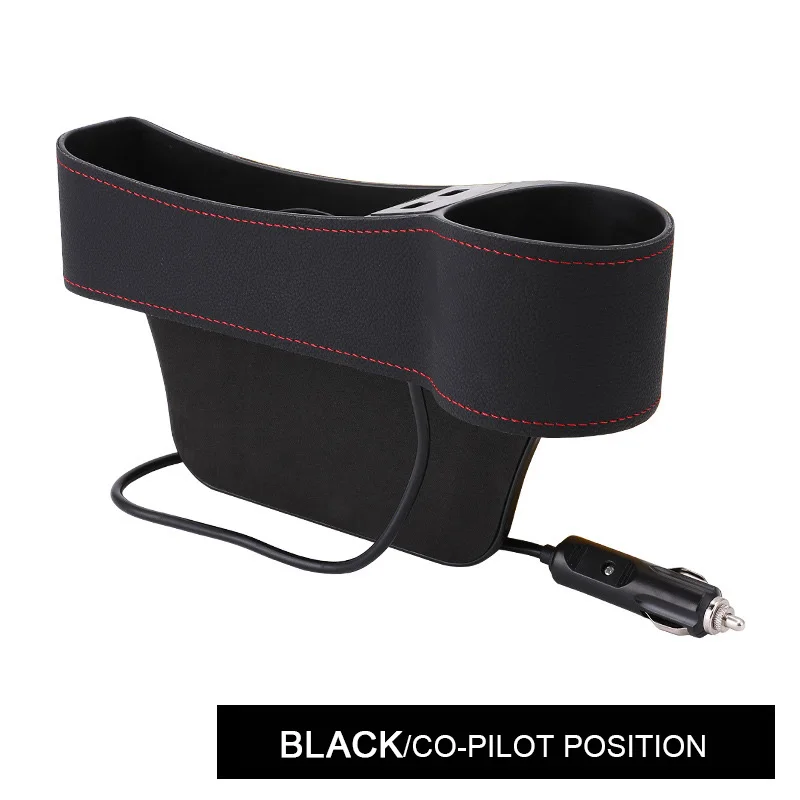 Black Co-pilot Seametal, органайзер для автомобильных сидений из искусственной кожи, обновленный карман для автомобильных сидений с 2 USB, 12 В/24 В, зарядные устройства, прикуриватель, держатель для чашки - Название цвета: Black Co-pilot
