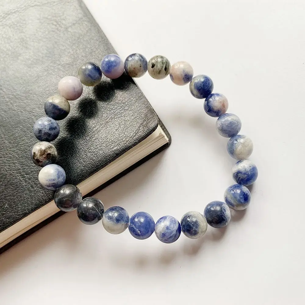 Bhuann 8mm Natural Sodalite Stone Blue Vein Beads Bracelet Handmade Stretch Elastic Cord Strand Dropship 1pc | Украшения и