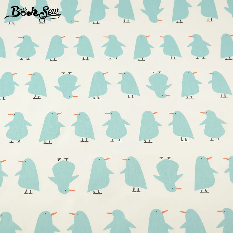 Твиловая ткань с рисунком симпатичного синего пингвина 100% хлопок домашний