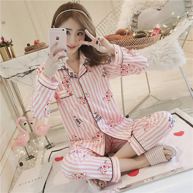 Женский пижамный комплект осенняя Женская одежда для сна с принтом и ночные