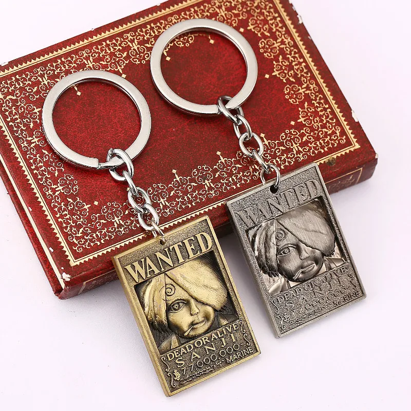 

HSIC 10pcs/lot One Piece Wanted Keychain Sanji Skull Pendant Key Chains Dog Tag Metal Alloy Key Rings llaveros HC11544