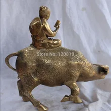 WBY 11 &quotкитайская Бронзовая Tongzi Kid Hold Book On Bull Oxen Ox Статуя животного