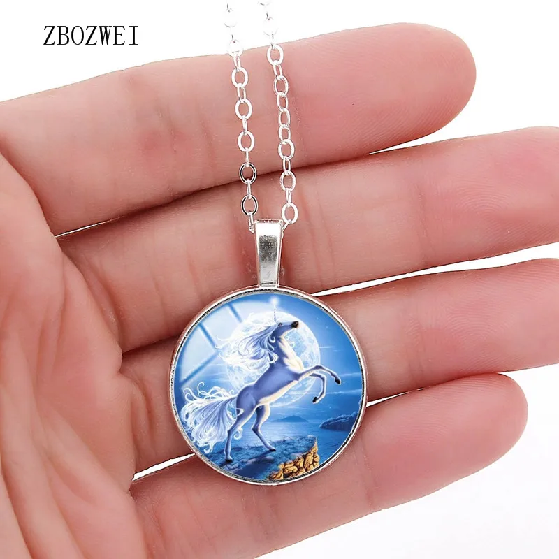 2018/Новый кулон в виде единорога художественные украшения стеклянный кабошон