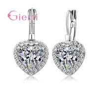 romantic heart shape clear cubic zircon 925 sterling silver fine jewelry hoop earring for woman wedding engagement