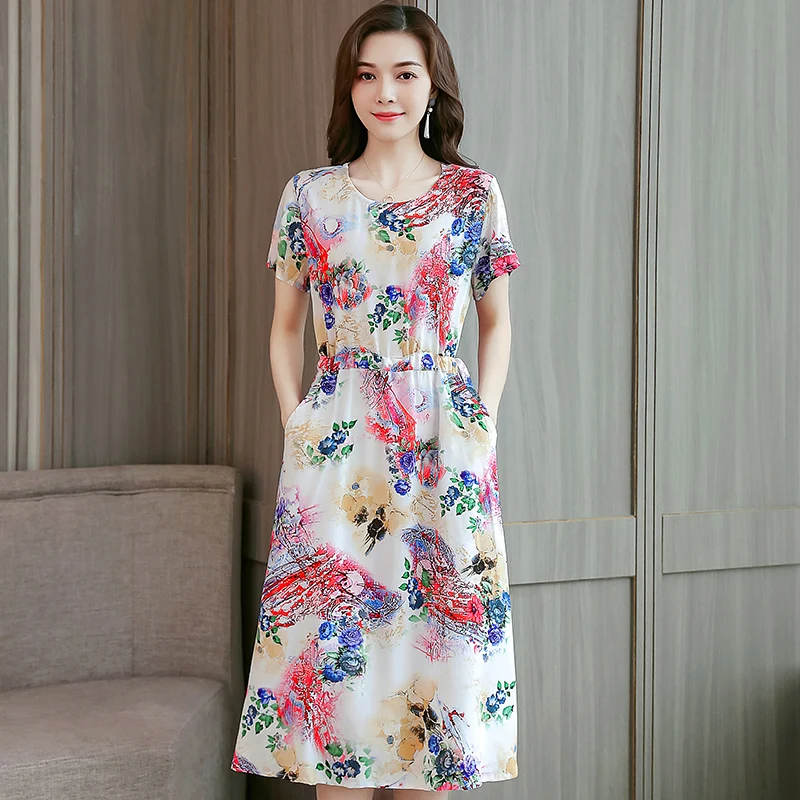 New 2019 Women Summer Dresses Plus Size Fashion Print Loose Dress Casual Short Sleeve Long RE2383 | Женская одежда