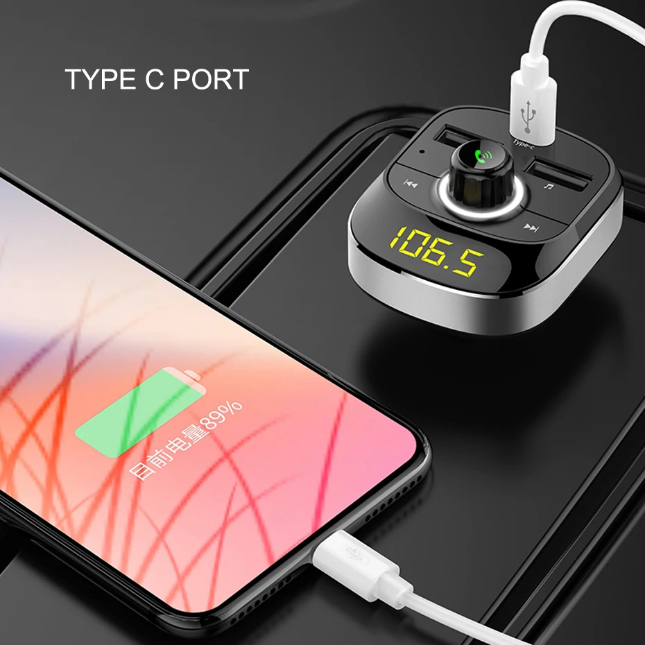 Bluetooth FM передатчик модулятор Handsfree Car Kit аудио MP3 плеер с быстрой зарядкой Type C Dual USB