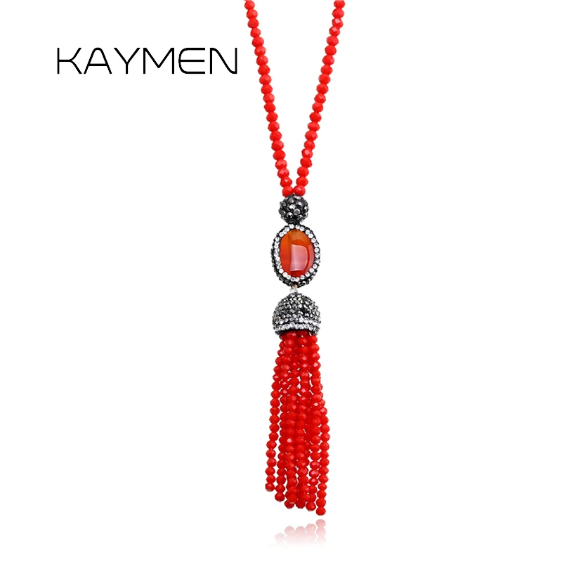 Fashion Sweater Chain Necklace Pendant for Girls Crystal Beads Rhinestones Strands Long Statement Jewelry 1644 | Украшения и