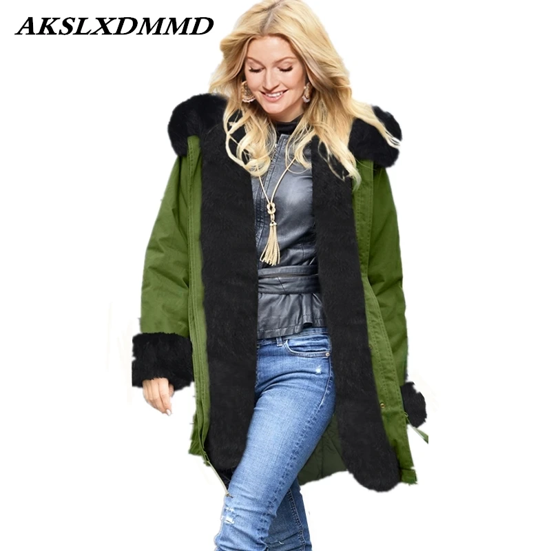 2019 Женское зимнее хлопковое пальто с капюшоном и меховым воротником верхняя