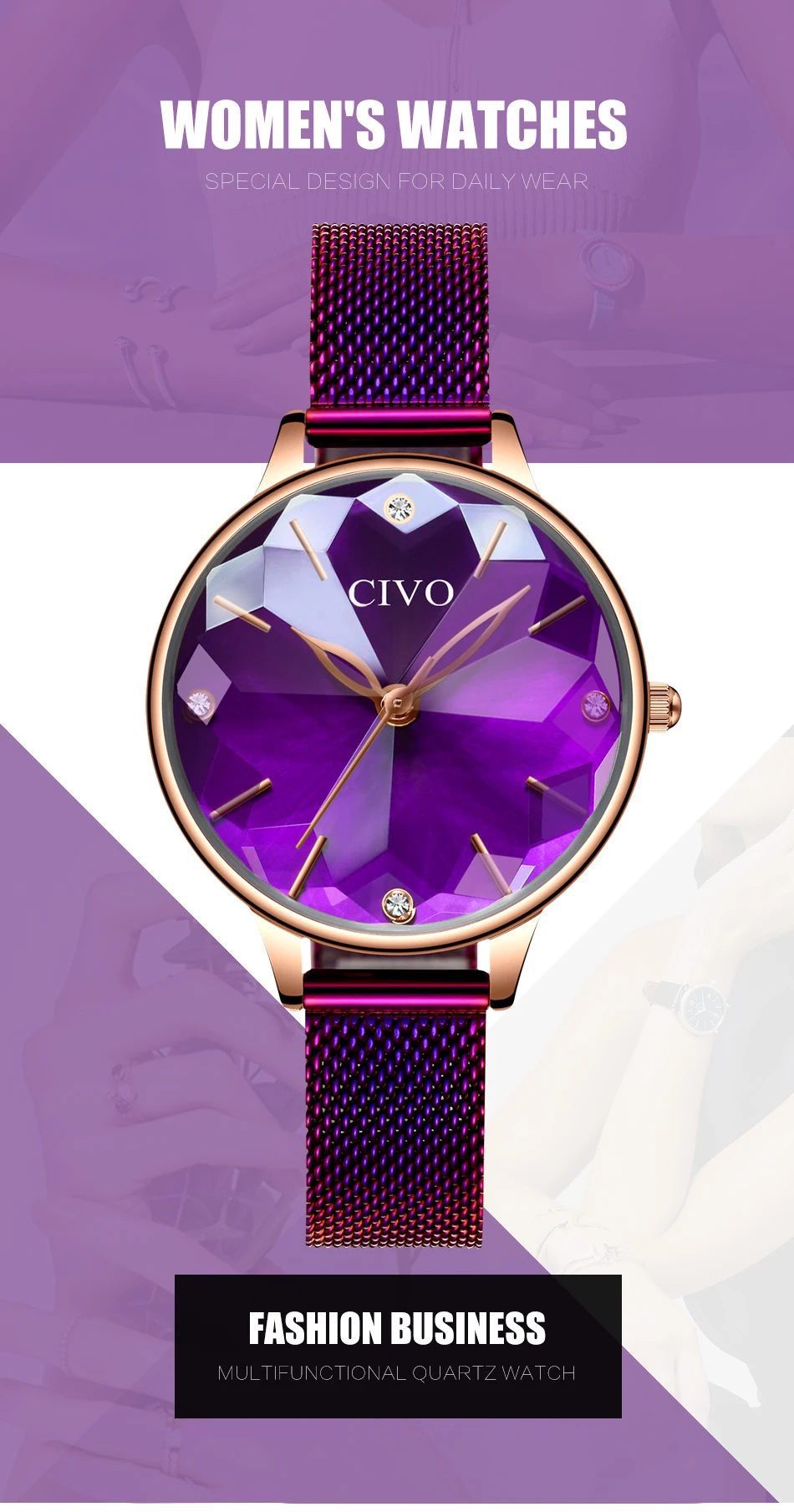 CIVO, модные роскошные часы для женщин, водонепроницаемые, красное вино, кожа, бриллианты, часы для женщин, повседневные, кварцевые, женские наручные часы, Reloj Mujer