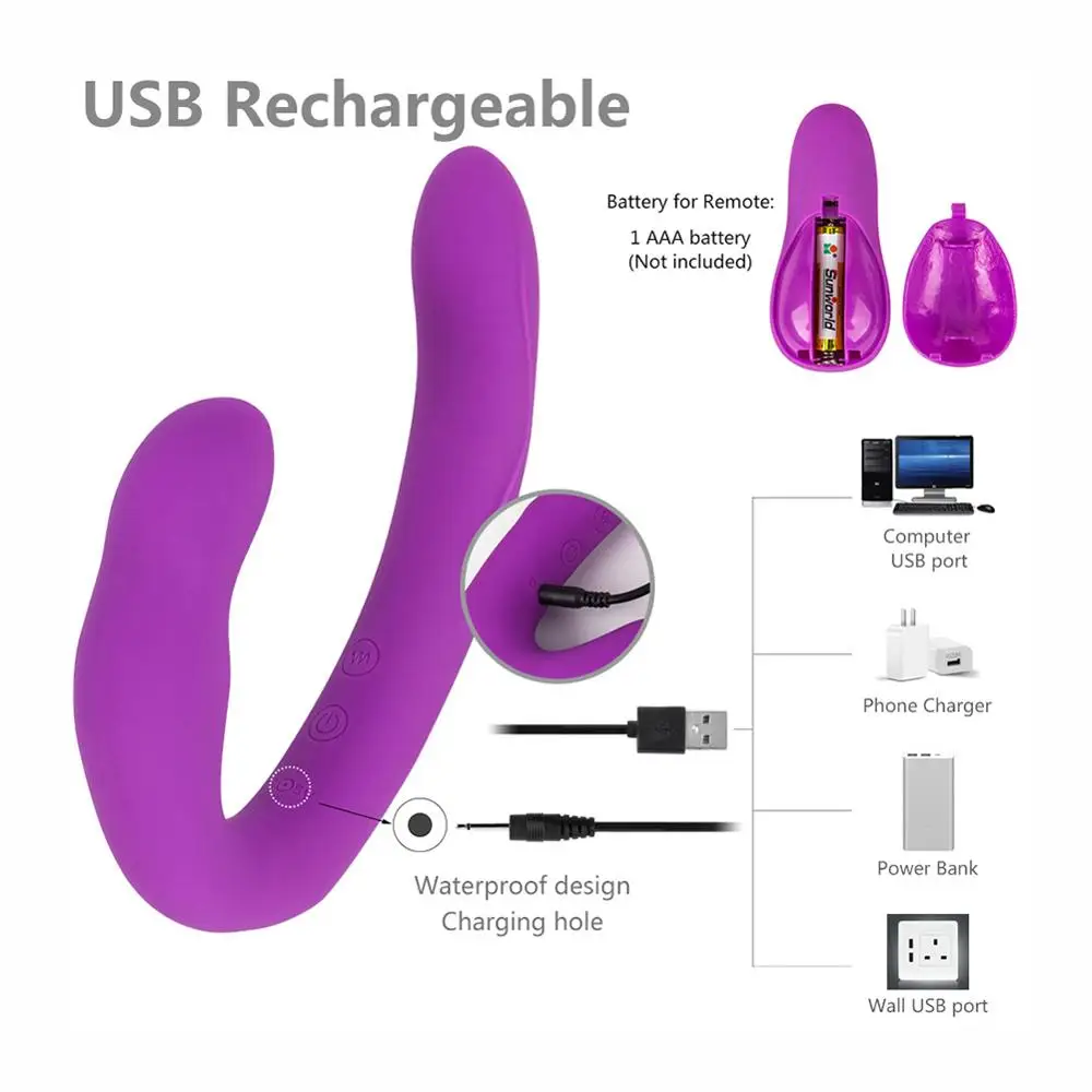 Фаллоимитатор без бретелек с двойной вибрацией и пультом дистанционного