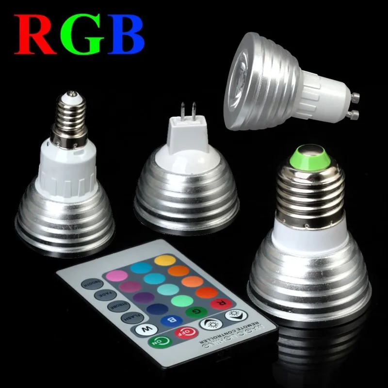 E27 E14 GU10 MR16 RGB Светодиодный прожектор волшебный RGB Светодиодный светильник с ИК-пультом дистанционного управления 16 цветов