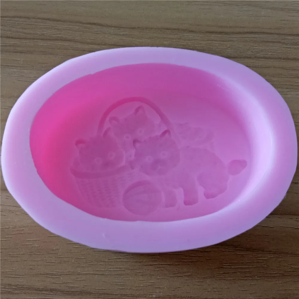 Форма для мыла с тремя кошками овальные 3D силиконовые формы изготовления мыла|mold