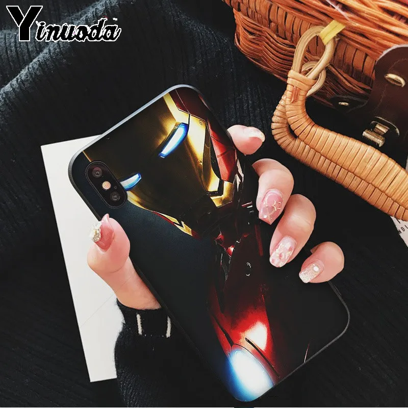 Yinuoda Marvel Heroes Железный человек мягкий резиновый черный чехол для телефона iPhone X XS MAX